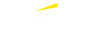 El logotipo de EY con grandes letras blancas "EY" debajo de un pequeño triángulo amarillo inclinado hacia arriba sobre un fondo negro.